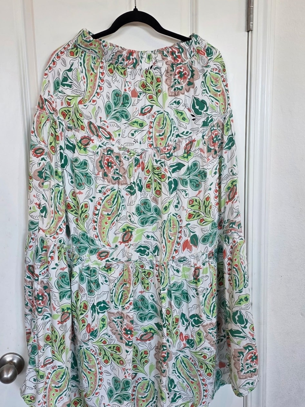 Tiered Maxi Skirt in White with Green & Coral Paisley Print